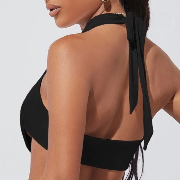 SHEIN BAE Draped Front Tie Backless Halter Top - Picture 2 of 3